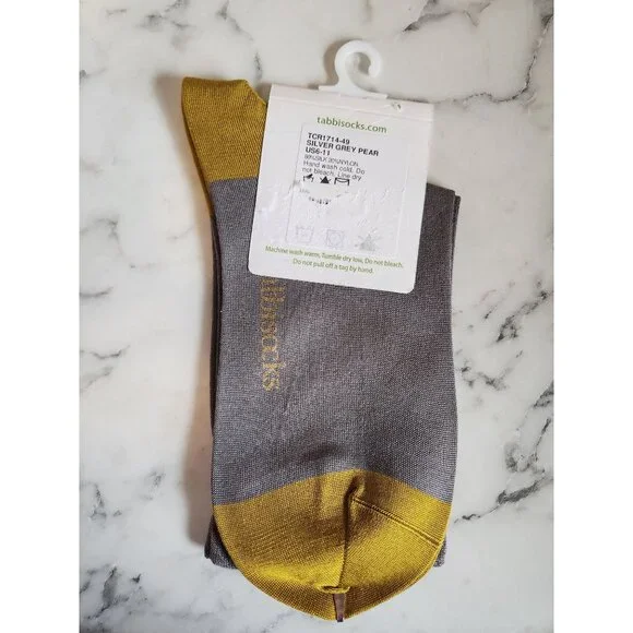 Tabbisocks Silver Grey & Pear Crew Socks US6-11 80% Silk Lightweight & Soft - Picture 2 of 3